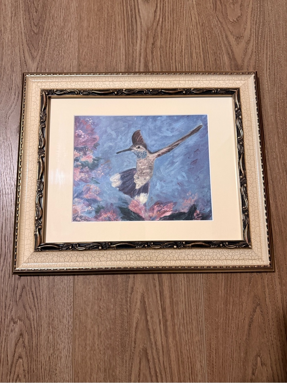 Hummingbird Wall Art Print in Blue and Pink - Unbranded